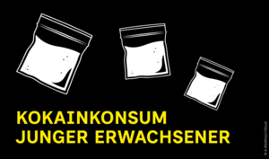 Kokainbeutel auf schwarzem Hintergrund samt Webinartitel